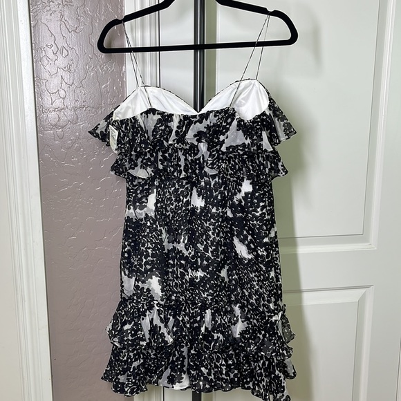 NWT! Marchesa Notte Tiered Ruffle Spaghetti Strap Mini Dress Black White… - Picture 8 of 13